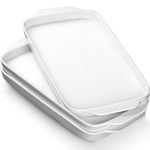 Dizada Large Serving Platter with Handles, 16" x 9" Porcelain Serving Tray, White Rectangular Platters for Entertaining & Serving Food, Serving Trays for Party, Appetizer, Charcuterie - Set of 3