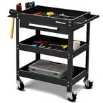 IRONMAX 3 Tier Tool Chest, Heavy Duty Industrial Utility Service Cart with Drawer & Universal Wheels, Rolling Mechanic Tool Box Organizer for Garage Warehouse Workshop Shop Office (Black)