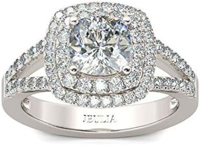 Jeulia Brilliant Diamond Band Rings for Women Halo Split Shank Cushion Cut 925 Sterling Silver Ring Wedding Engagement Anniversary Promise Ring Bridal Sets (8.5(U.S))…
