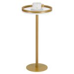 ZEXVIDA Round Drink Table,Small Pedestal Table,Small Round Side Table for Small Spaces,Martini Table for Living Room, Bedroom, Bathroom,Balcony (White Gold)