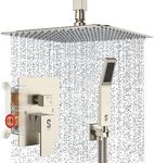 SR SUN RISE 12 Inch Ceiling Mount Brushed Nickel Shower System Bathroom Luxury Rain Mixer Shower Combo Set Ceiling Rainfall Shower Head System Faucet Trim Repair Kits with Rough-in Valve and Trim