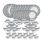 La Opala, Sovrana Collection, Opal Glass Traditional Dinner Set 62 Pcs, Persian Grey, White
