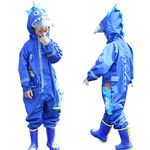 Toddler Rain Suit Baby Rain Suit with Hood Waterproof Coverall One Piece Rain Suit Kids(3-10 Years) Blue