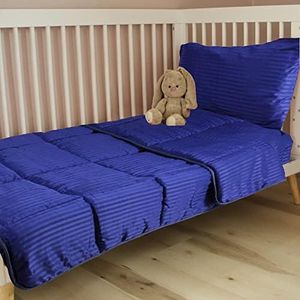 ZPECC Toddler Bedding Set - 4 Piece Soft Crib Bedding Set for Boys and Girls, Includes Toddler Comforter Flat Sheet Fitted Sheet and Pillowcase, Blue Stripe