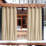 NICETOWN Outdoor Weighted Curtains 2 Panels for Patio,Waterproof Grommet and Back Tab Blackout Drapes with Fixed Rope Windproof for Porch/Gazebo/Cabana/Pergola,Biscotti Beige,W52 x L95