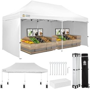 CROWN SHADES 10x20 Pop Up Canopy Tent, Thicken Frame Commercial Heavy Duty Tent,Silver-Coated with 4 Sidewalls 8 Stakes & 4 Sandbags & 4 Ropes, Outdoor Canopies for Events, Parties,White