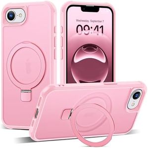 SKYLMW Compatible with iPhone 16E Case with Invisible Magnetic O-Ring Stand Military-Grade Translucent Case for iPhone 16E 6.1" 2025 [Compatible with Mag-Safe][Great Grip Feeling], Pink