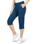 33,000ft Women's Capri Golf Trousers Casual Quick Dry UPF 50+ Lightweight Quick Dry 3/4 Cargo Pants Hiking Shorts with Pockets Deep Blue UK 12