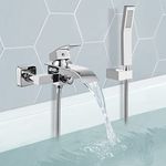 Wall Mount Shower Faucet Polish Chrome Handheld Spray Waterfall Tub Filler Single Handle Tub Mixer Tap Hand-Shower System Rough-In Valve and Trim Included