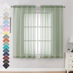 OVZME Light Green Sheer Curtains 63 inch Length 2 Panels Set for Farmhouse/Kitchen Room, Elegant Light Filtering Voile Window Treatments, Each is 42W x 63L Inches, Sage Green