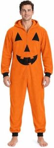 #followme Men's Onesie Adult One Piece Soft Fleece Pumpkin Costume - Hooded Front Zipper w/Side Pockets Halloween Costumes for Men - Perfect for Halloween Costumes Adult Parties, Pumkin, Small