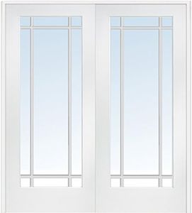 National Door Company Z009324BA Primed MDF 9 Lite Clear Glass, Prehung Interior Double Door, 72" x 80"