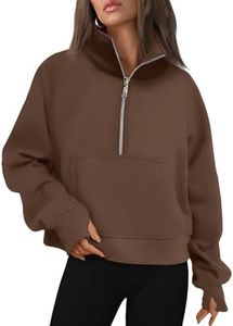 AUTOMET Womens Sweatshirts Half Zip Cropped Pullover Fleece Quarter Zipper 2025 Fall Fashion Outfits Clothes Brown XX-Small