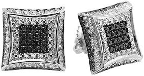 Dazzlingrock Collection 0.16 Carat (ctw) Round Black & White Diamond Kite Shape Unisex Stud Earrings in 925 Sterling Silver in Screw Back