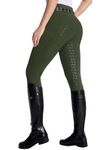 DMVOD Women's Horse Riding Pants Active Silicon Grip Full Seat Breeches for Women Equestrian Pants Green S