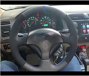 MEWANT Car Steering Wheel Cove Hand Stitch Suede&Genuine Leather for Honda S2000 Civic Si Acura RSX Type-S