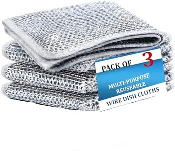 DALUCI 3 Pcs Non Scratch Dish Wash Cloth Scrub | Steel Wire Dish Cloth | Dishwashing Rags for Wet and Dry | Stainless Steel Scrubber for Utensils | Wire Dishcloth for Washing Dishes - (Pack of 3)