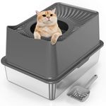 HiHloy Stainless Steel Cat Litter Box, Top Entry Litter Box, Enclosed Litter Pan with Lid, Non Stick, Non Absorbent Odor, Easy to Clean, Include Scoop (Top Entry - Gray, XL(23.7"L x 15.9"W x 15"H))