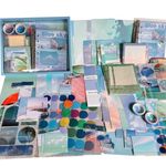 ATIRAMANIYA Vintage Aesthetic Scrapbook Kit(346Pcs) Scrapbooking Supplies Kit with Bullet Junk Journal,Stationery,A6 Grid Notebook Journaling Gift for Girl (Blue Sky Scrapbook)