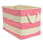 DII Storage Basket or Bin, Collapsible & Convenient Storage Solution for Office, Bedroom, Closet, Toys, Laundry (Large) - Pink Rugby Stripe