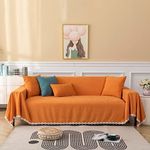 HANDONTIME Burnt Orange Couch Protector for Dogs Cat Couch Covers with Lace Tassel Chenille Couch Cover for Pets Sectional Sofa L Shape 3 Cushion Couch, Sofa Covers Easy Install (71" X134", Orange)