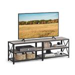 VASAGLE TV Stand for TV up to 70 Inches, TV Bench, Entertainment Center, 3-Tier TV Console, Greige and Black ULTV095B02