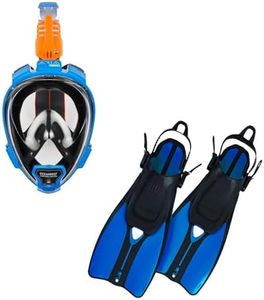 OCEAN REEF - Aria QR+ Full Face Snorkeling Mask & Duo II Travel Fins (Blue, Mask M/L - Fins L/XL)