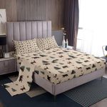 Feelyou Cute Deer Bedding Set Queen Size Kids Bear Fitted Sheet with 16 Inch Deep Pockets for Boys Girls Teens Wild Animal Bed Sheets Set Breathable Soft Farmhouse Room Decor