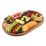 WLWNWFT Acacia Wood Serving Board Wood Serving Platter with Slate 36x24cm 2 Sauces Bowls for Steak Sushi, Steak Plate Slate Serving Plate for Grilling and Serving