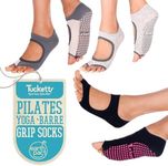 Tucketts Allegro Toeless Yoga Socks with Grips for Women, Toeless Socks For Women, Pilates Grip Socks, Pilates Socks Women, L/XL 3 Pack Black/Static/Grey-Blush