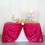 ShinyBeauty 50x80 Inch Hot Pink Sequin Rectangular Tablecloth Glitter Linen Outdoor Table Cloth for Baby Shower Sparkle Table Cover Overlay Fuchsia Sequin Fabric Tablecloth for Wedding Decoration