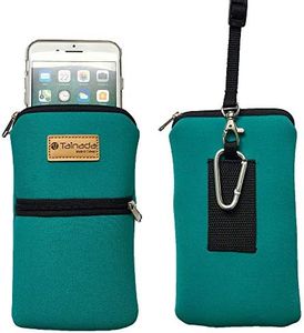 Tainada Men Women Phone Neoprene Shockproof Dual Zippered Sleeve Case Bag Pouch with Carabiner, Neck Lanyard Strap, Belt Loop Holster for iPhone 11, 11 Pro Max, XR, Samsung Note 10+, S10 (Turquoise)