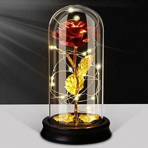 Rosa Eterna, La Bella e La Bestia Rosa Luce Cupola di Vetro Base in Legno LED Lampada Lamina d'oro Rosso Rosa Decorazioni Regalo per Donne Fidanzata Anniversario Festa Mamma Compleanno San Valentino