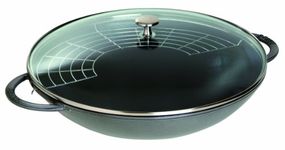 Staub Cast Iron 37 cm / 14.5 Inch Cast Iron Wok with Glass Lid, Graphite-Grey, Regular