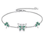 YAFEINI Butterfly Bracelet Sterling Silver Peridot Butterfly Clover Bracelet Birthstone Bracelets Butterfly Jewellery Gifts for Girls Women (Peridot Butterfly Bracelet)