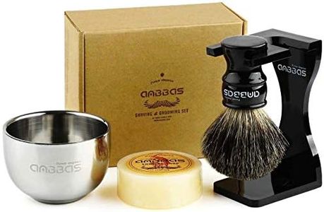 4in1 Shaving Set, Anbbas Black Badger Hair Shaving Brush Resin Handle and Acrylic Thicken Shaving Stand,Stainless Steel Shaving Bowl and Goat Milk Soap for Men Wet Shave Gift