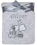 Baby Boy Girl Personalised Blanket Embroidered Name Various Designs Grey (Grey - Animal)