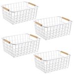 LeleCAT White Wire Baskets with Handles Wire Storage Organizer Baskets For Kitchen, Household Refrigerator for Cabinets, Pantry, Closets, Bedrooms - Set of 4(White)