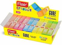 Flair Creative Series Cube Eraser | Neat & Dust Free Erasing | Non-Toxic Neon Color Erasers | Stationery Gift Item for Kids & Students | Safe for Children | 5 Shades Box of 20