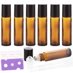 6Pcs 10ml Essential Oil Roller Bottles, with Stainless Steel Roller Balls, 10ml Amber Glass Roll on Bottles for Essential Oils, 1 Extra Roller Ball, 6 Labels, 1 Openers, 2 Droppers Included