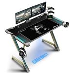 EUREKA ERGONOMIC & Call of Duty UAV Gaming Desk, 45" Z Shaped Home Office PC Computer Gamer Table w/LED Light Projector Controller Stand & USB Charger Cup Holder Headset Hook Modern Warfare Mouse Pad