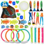 BELLOCHIDDO Pool Diving Toys Games - 34 PCS Swimming Pool Toys Underwater Dive Gifts with Storage Bag Summer Pool Toys for Kids Ages 8-12 - Training Diving Swim Toys for Boys Girls Toddlers