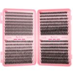 MAYCREATE® 640 Pcs Lash Clusters 4 Style Cluster Lashes 9-16mm Individual Lashes Clusters Eyelash Extensions False Eyelashes DIY Wispy Fluffy Lash Extension Natural