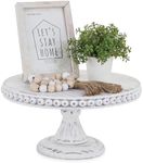 Hanobe White Wood Cake Stand: Cupcake Pedestal Stand 12 inch Dessert Display Riser Rustic Round Cakes Holder Tray Vintage Beads Wooden Plate for Wedding Birthday Decor