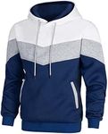 Velinsak Hoodies for Men Color Block Hoodie Pullover Long Sleeve Hooded Sweatshirt with Pocket White&Blue XL