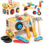 Lehoo Castle Wooden Kids Tool Set Construction Toys for 2 3 4 5 Year Old, Montessori Toys for 2+ Year Old, Stem Toddler Tool Set Pretend Play Educational Toy Gifts for 2-4 Boys & Girls