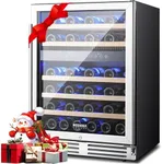 BODEGA 24 Inch Wine Cooler Refrigerator, 46 Bottle Dual Zone Wine Fridge with Double-Layer Tempered Glass Door,wine refrigerator with Temperature Memory Function, Built-in or Freestanding.