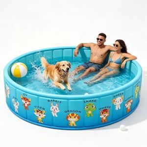 HAIKE Foldable Dog Pool Height 15IN, Collapsible Dog Swimming Pool, Heavy Oxford Cloth Puppy Pool, Dog Pools for Large Dogs and Kids, Garden Indoor Outdoor Use (Zodiac Animals 70.9 * 15.7 Inch)