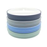 Elk and Friends Kids 7.8” Porcelain White Divided Plates with Silicone Sleeves | Suitable for Babies/Toddlers | Microwave & Dishwasher Safe | Non Slip Dinnerware | Snack Dishes | 4 Pack