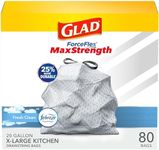 Glad Trash Bags, ForceFlexPlus XL X-Large Kitchen Drawstring Garbage Bags - 20 Gallon Grey Trash Bag, Fresh Clean with Febreze Freshness 80 Count (Package May Vary)